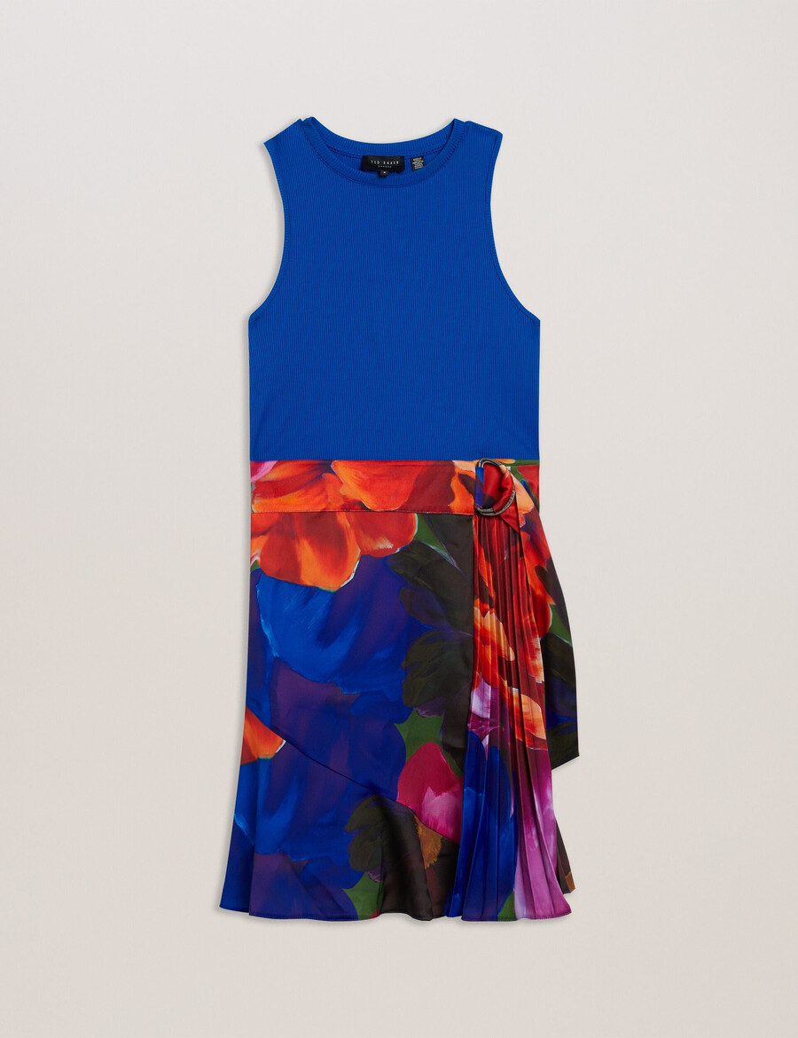 sandiyy - vestido mini plisado estampado con cuerpo de punto