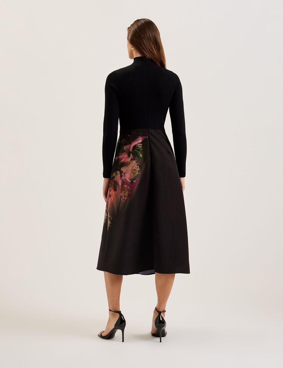 asnes - vestido midi de punto con falda estampada