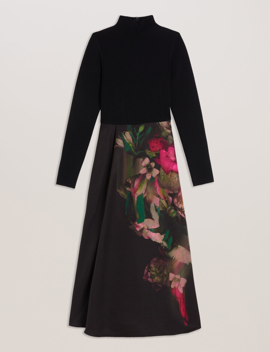 asnes - vestido midi de punto con falda estampada