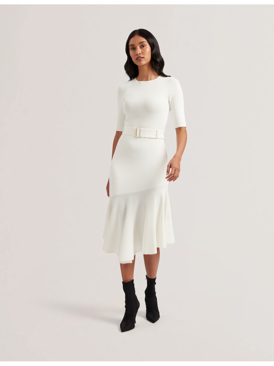 samalee - vestido midi de punto con dobladillo volteado