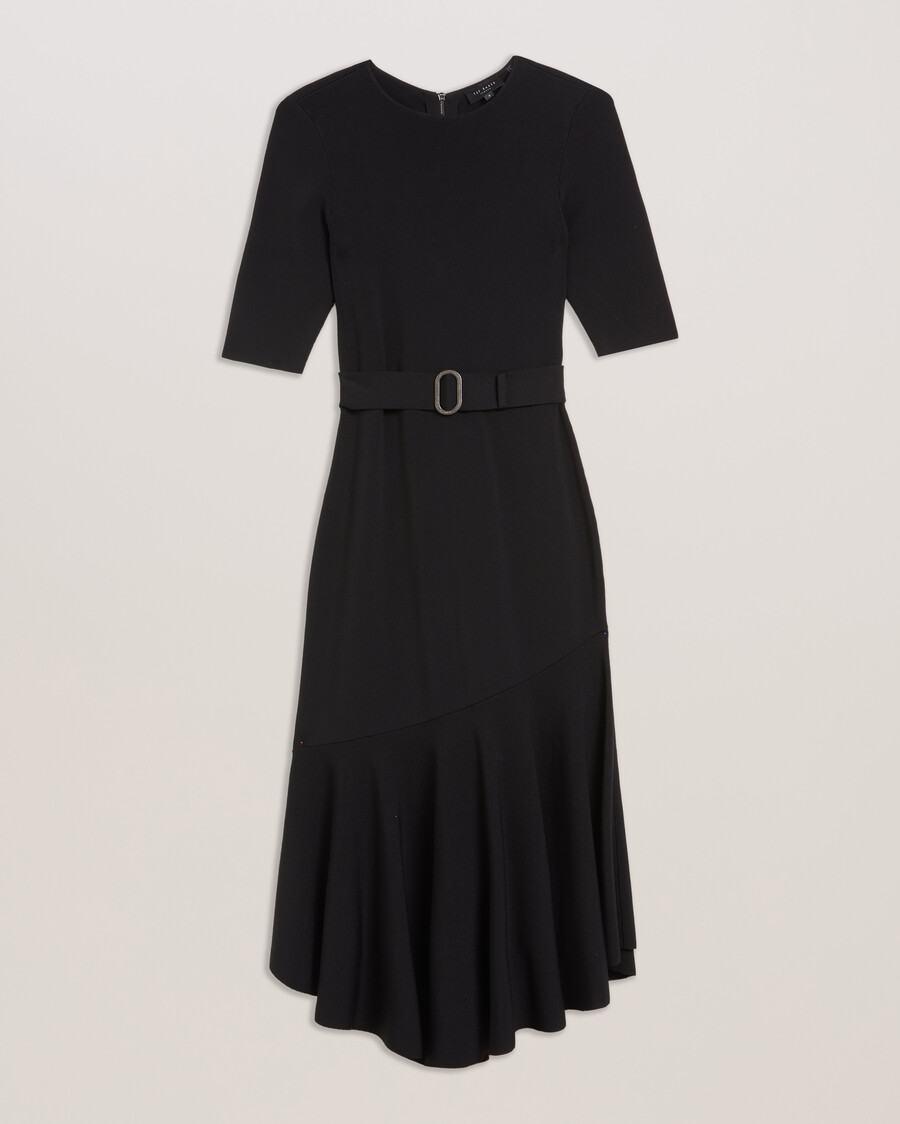 samalee - vestido midi de punto con dobladillo volteado