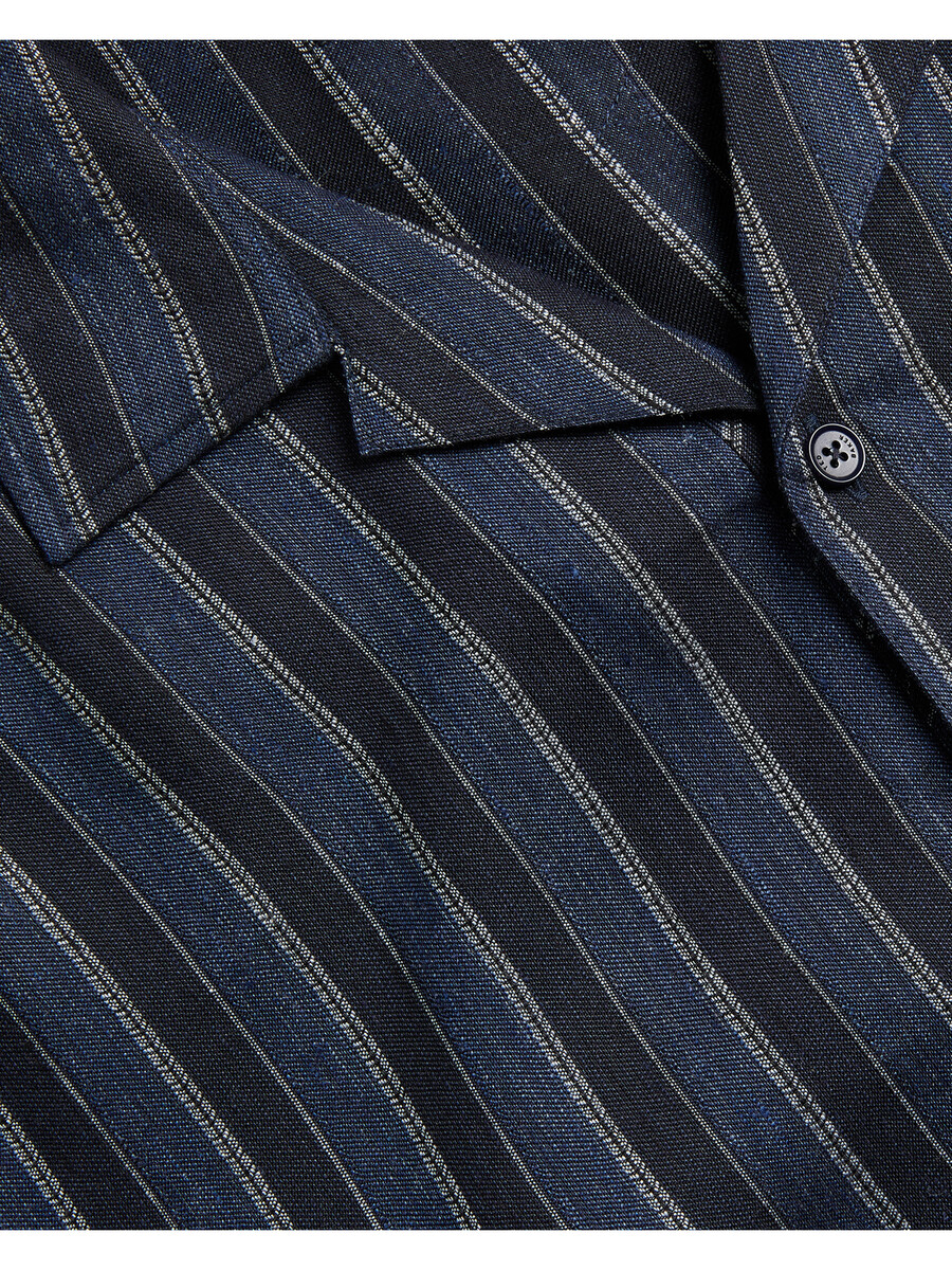 francoi - camisa de manga corta de lino y algodón a rayas