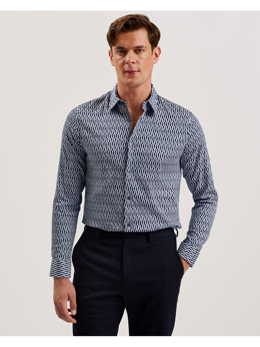 frestin - camisa ajustada de manga larga con estampado geométrico