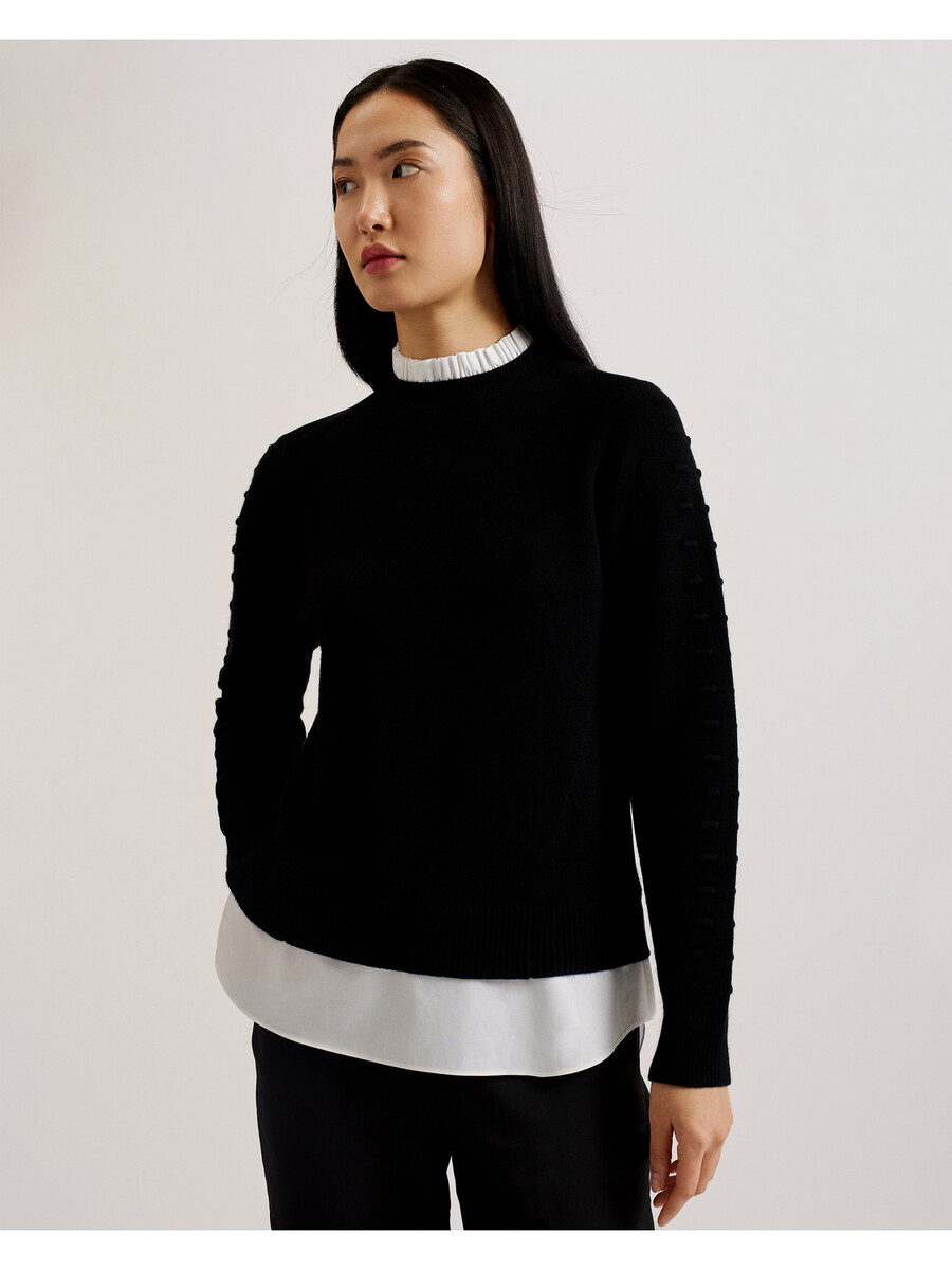 lissiah - jersey de punto con dobladillo de camisa y detalle de pompones