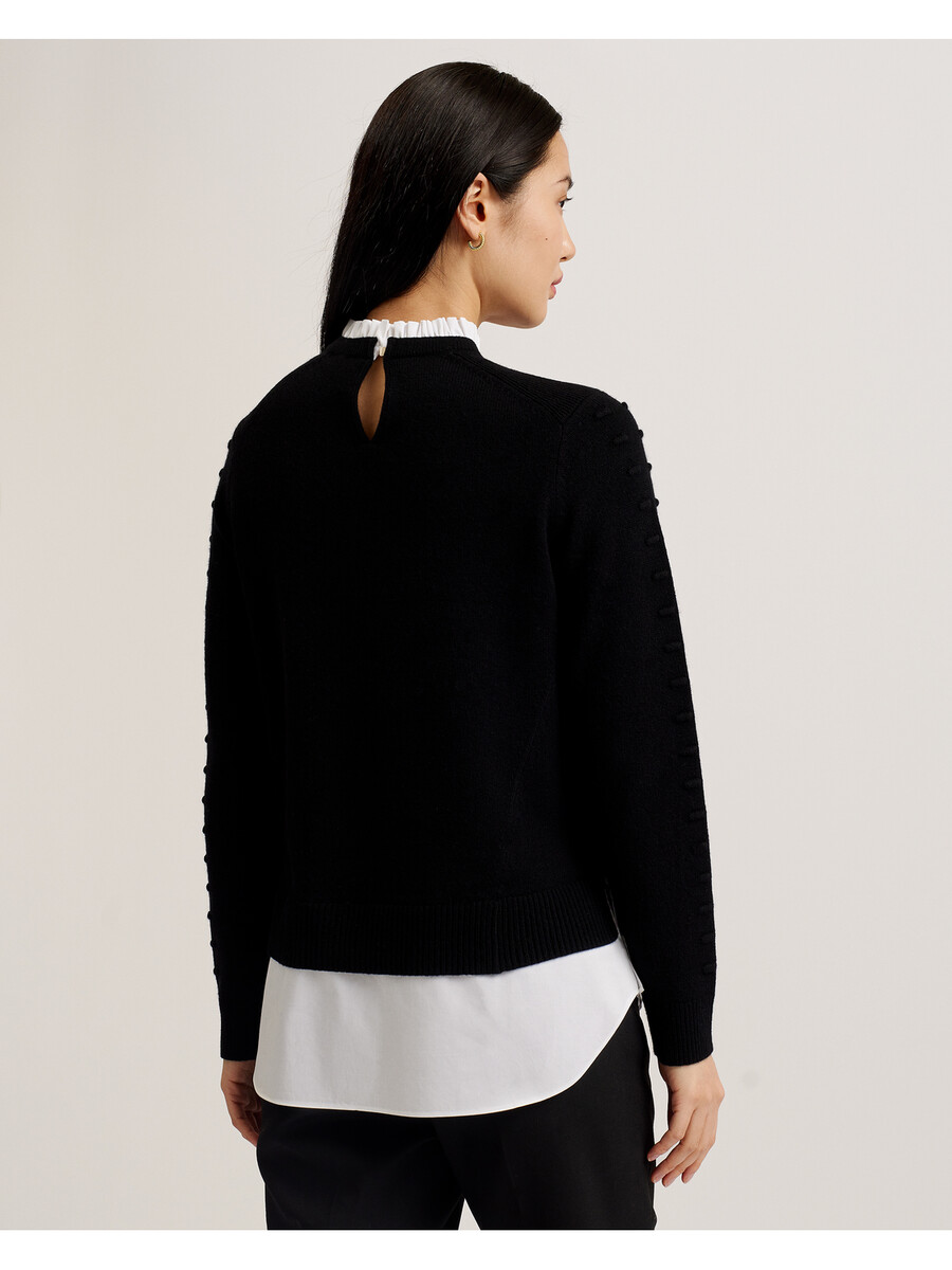 lissiah - jersey de punto con dobladillo de camisa y detalle de pompones