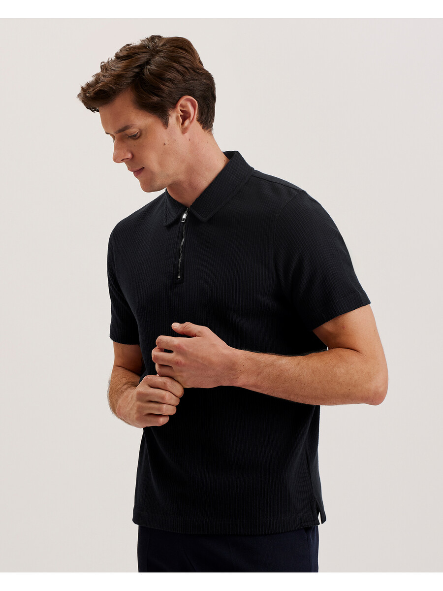 elgrave - polo de algodón acanalado con cuello con cremallera