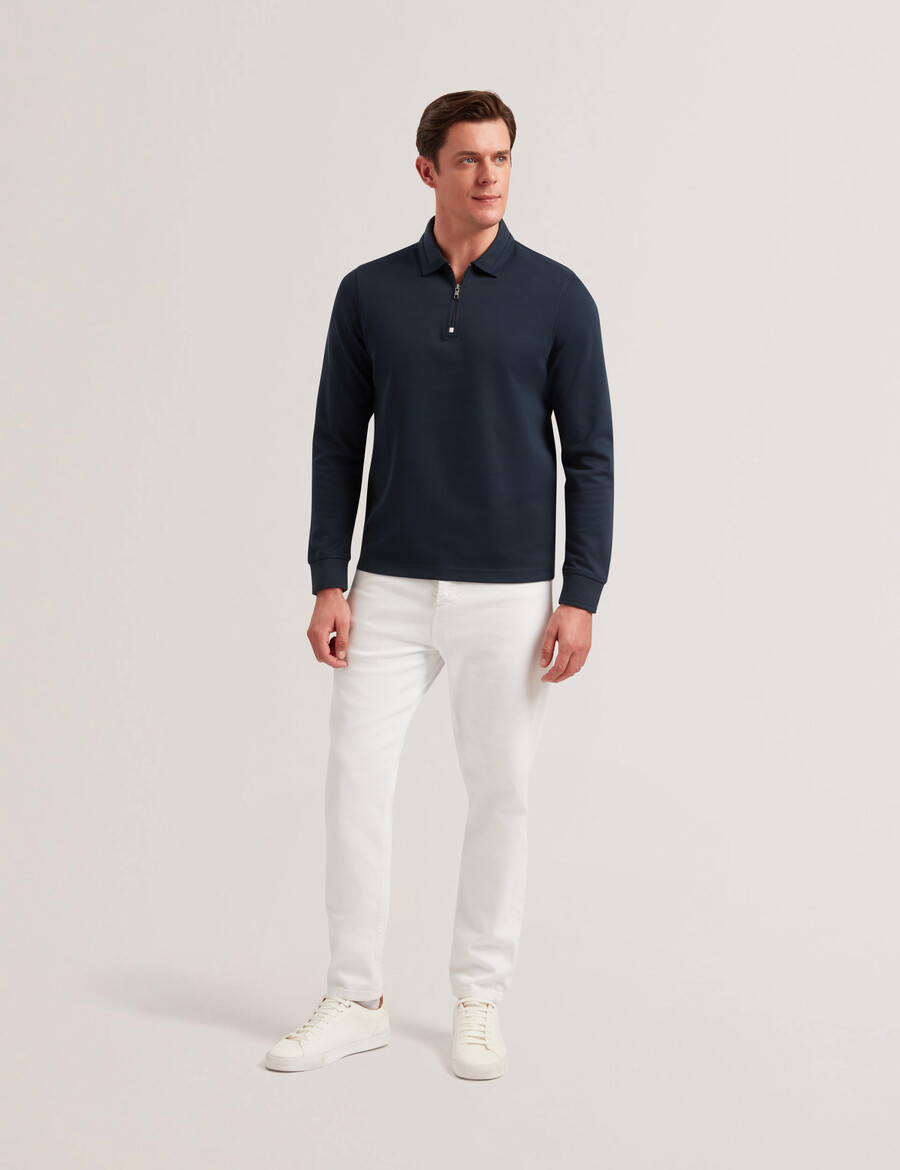ingmar - polo de mezcla de algodón con cremallera y manga larga