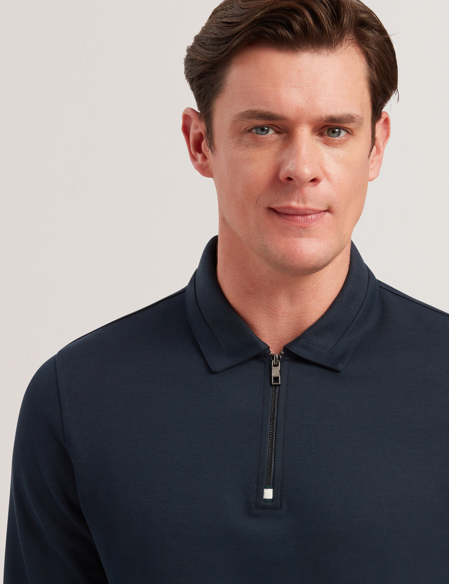 ingmar - polo de mezcla de algodón con cremallera y manga larga