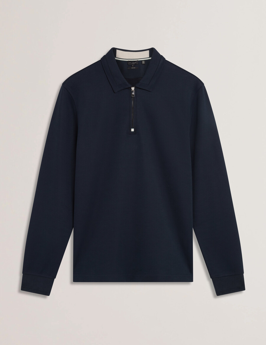 ingmar - polo de mezcla de algodón con cremallera y manga larga