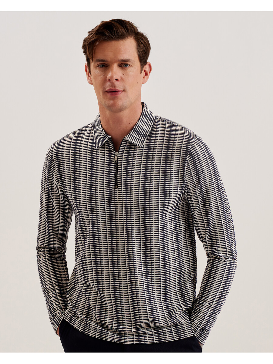 capuzzo - polo de manga larga con cremallera y rayas geométricas