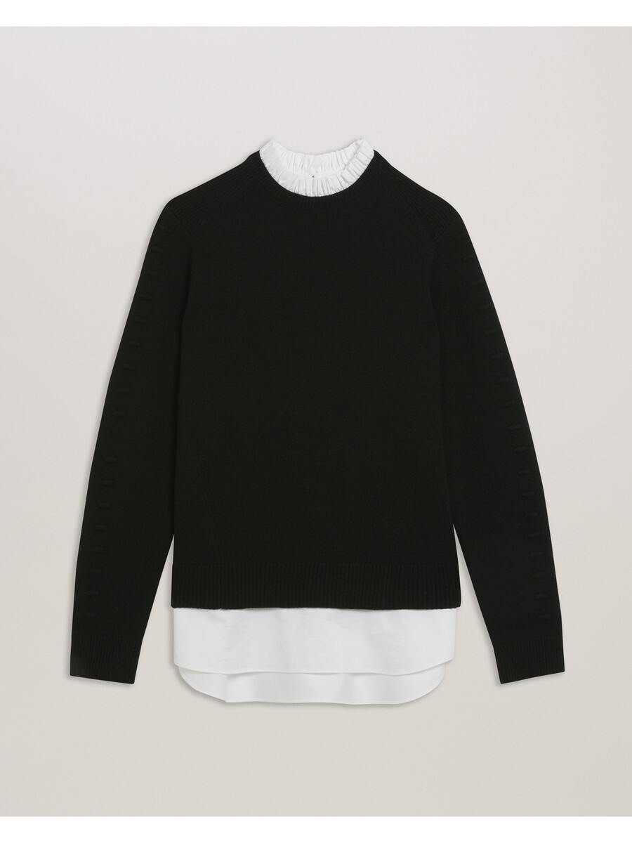 lissiah - jersey de punto con dobladillo de camisa y detalle de pompones