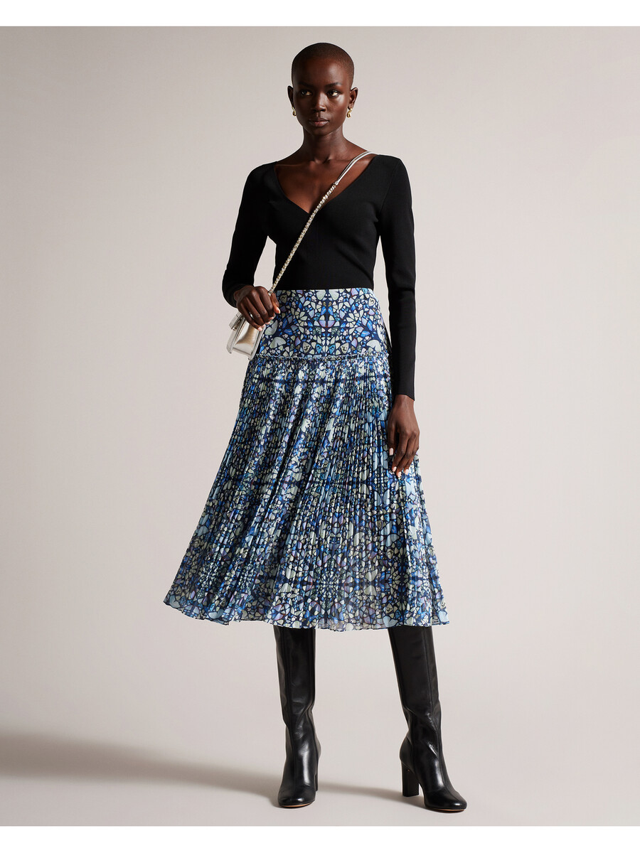 cileste - top de punto ajustado con cuello en v y manga larga