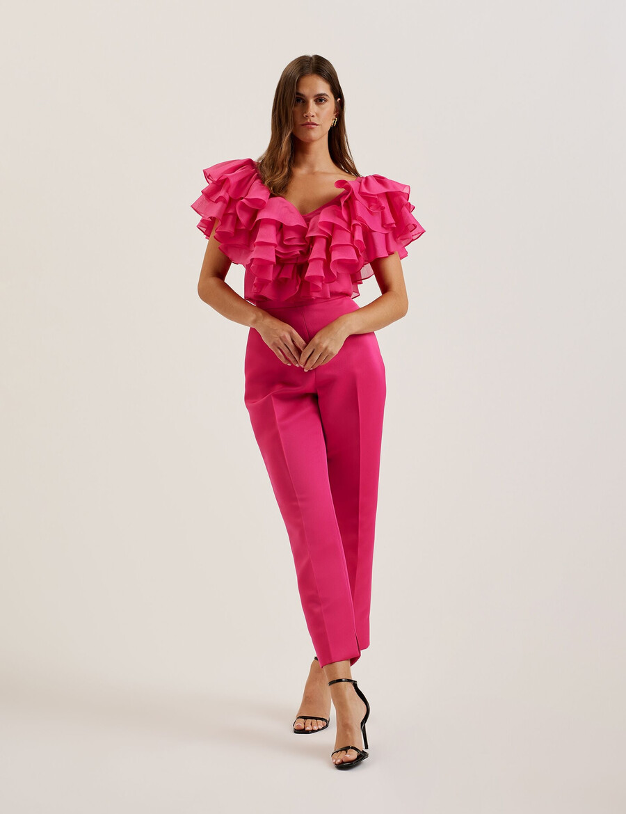 calonda - top de escote en v con ribete de volantes de gran tamaño