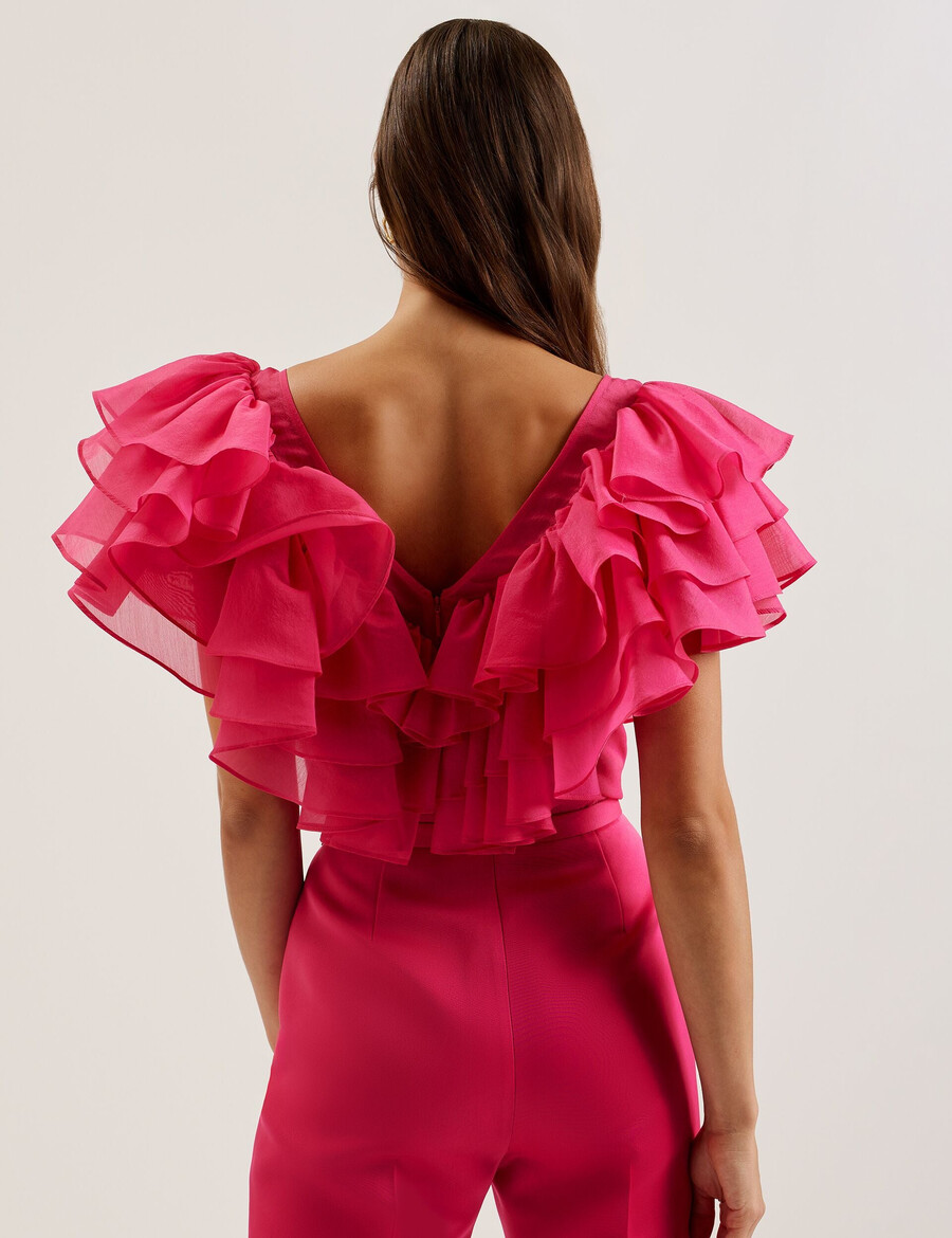 calonda - top de escote en v con ribete de volantes de gran tamaño