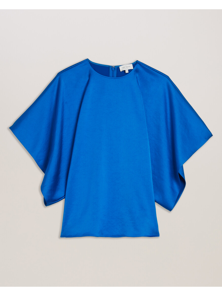 cherika - blusa de satén con mangas cortas y cuello de murciélago