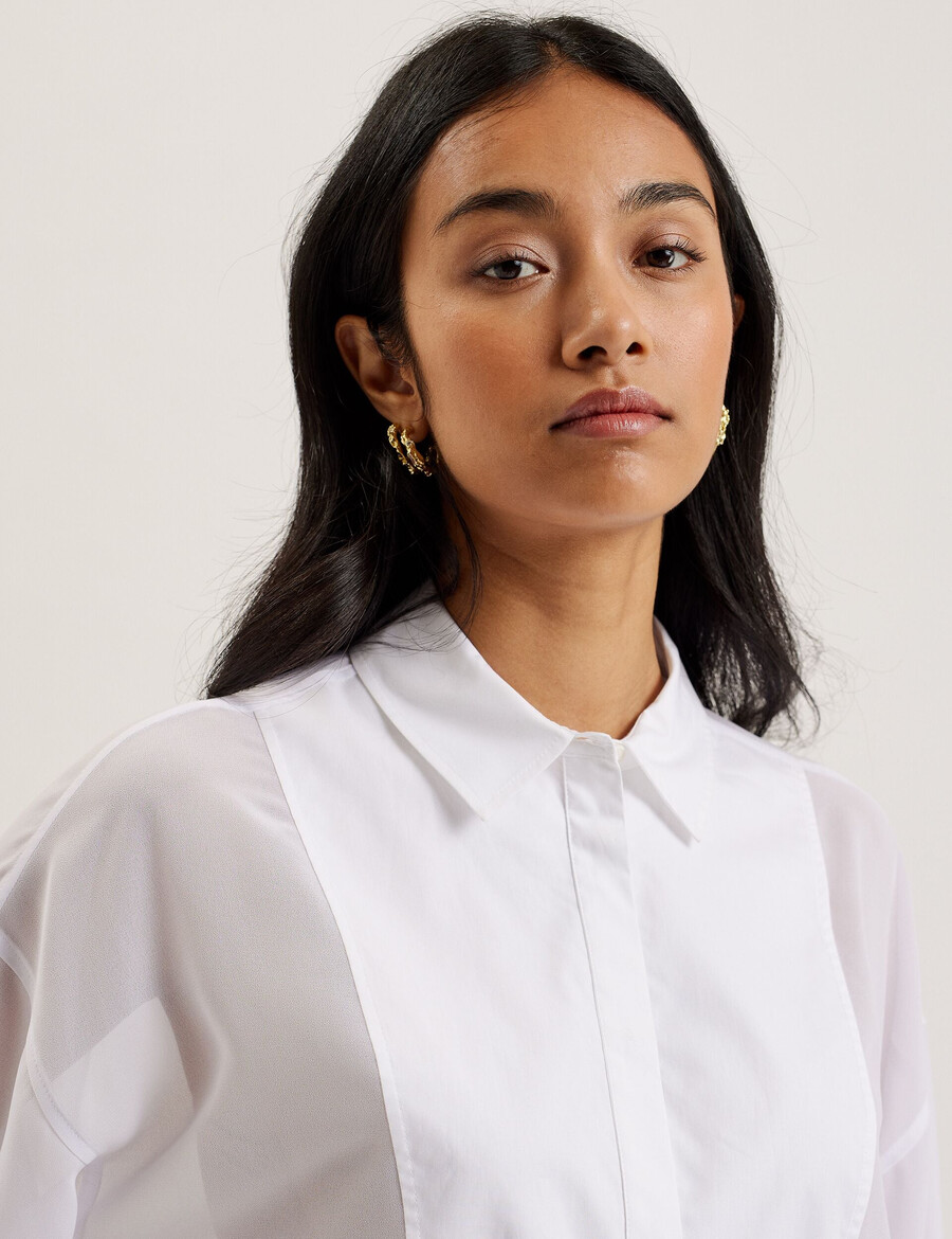 lechosa - blusa transparente de manga larga con pechera