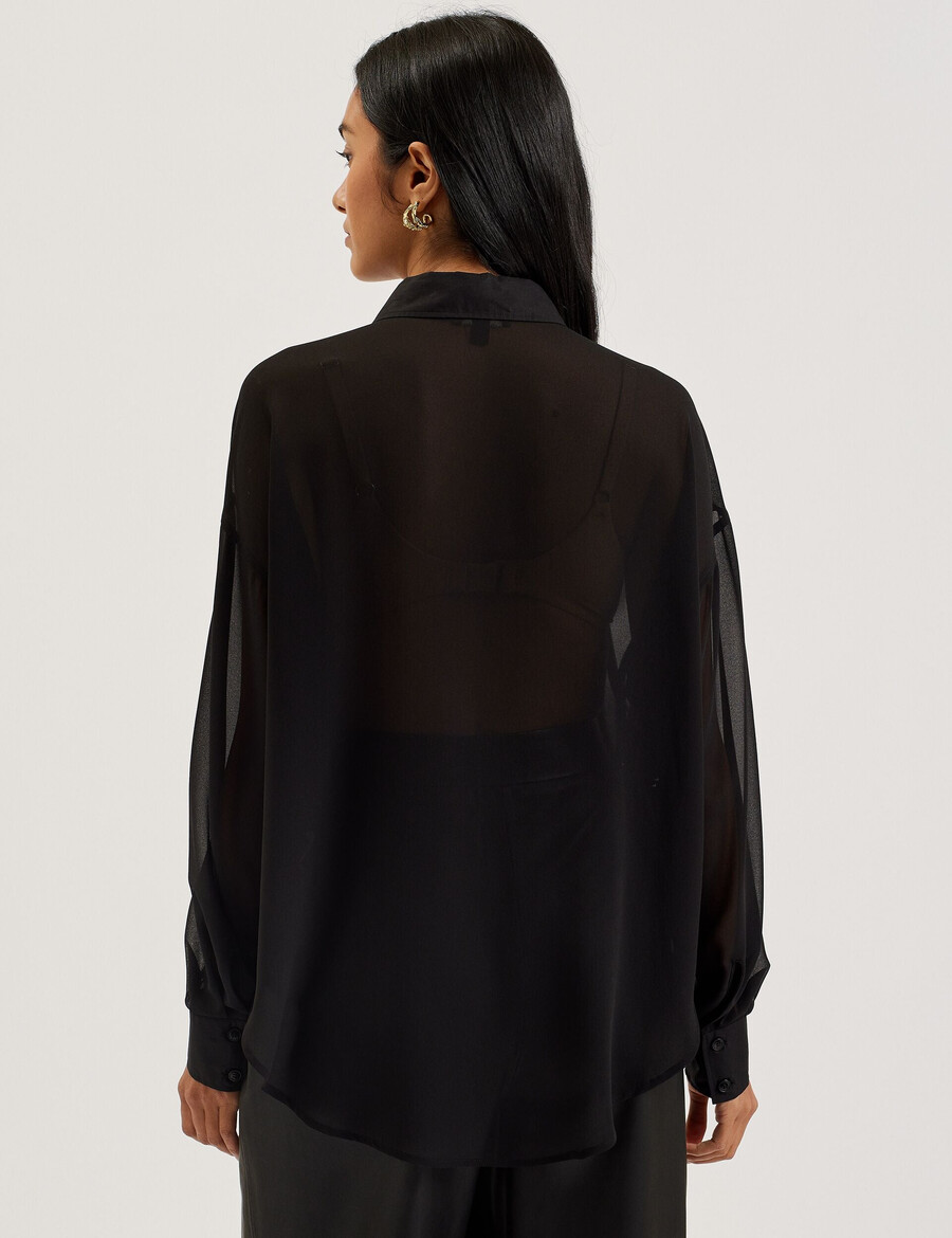 lechosa - blusa transparente de manga larga con pechera