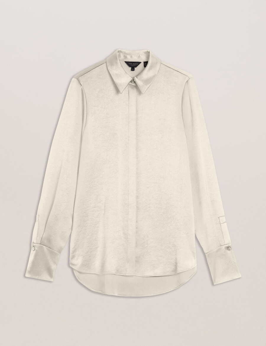 sonora - blusa de satén con cuello alto y aberturas laterales