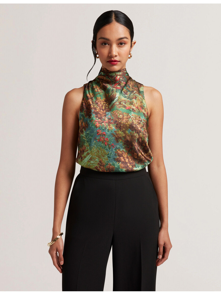 kalnaa - top sin mangas de cuello alto y satén estampado