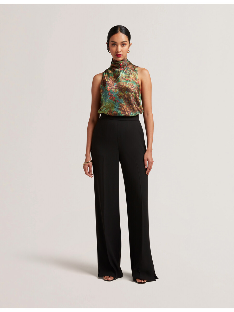 kalnaa - top sin mangas de cuello alto y satén estampado