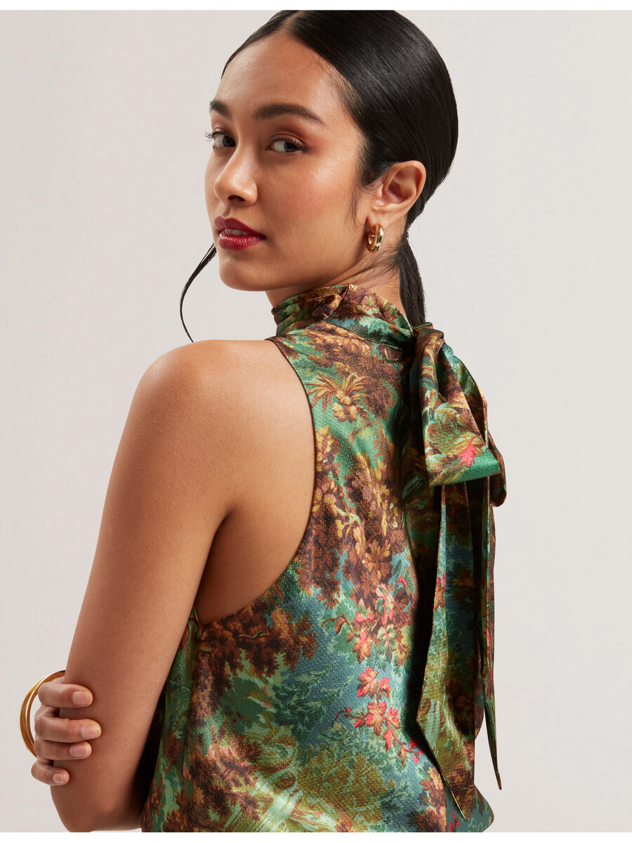 kalnaa - top sin mangas de cuello alto y satén estampado