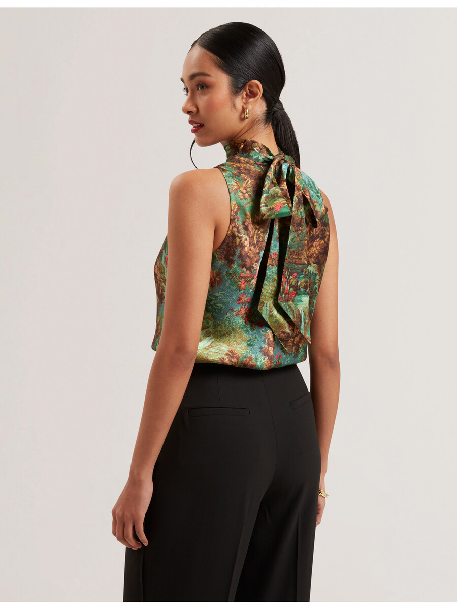 kalnaa - top sin mangas de cuello alto y satén estampado