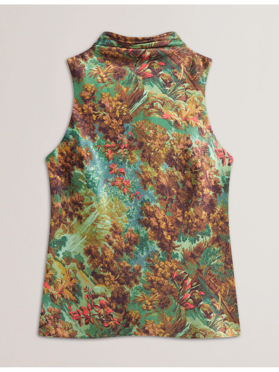 kalnaa - top sin mangas de cuello alto y satén estampado