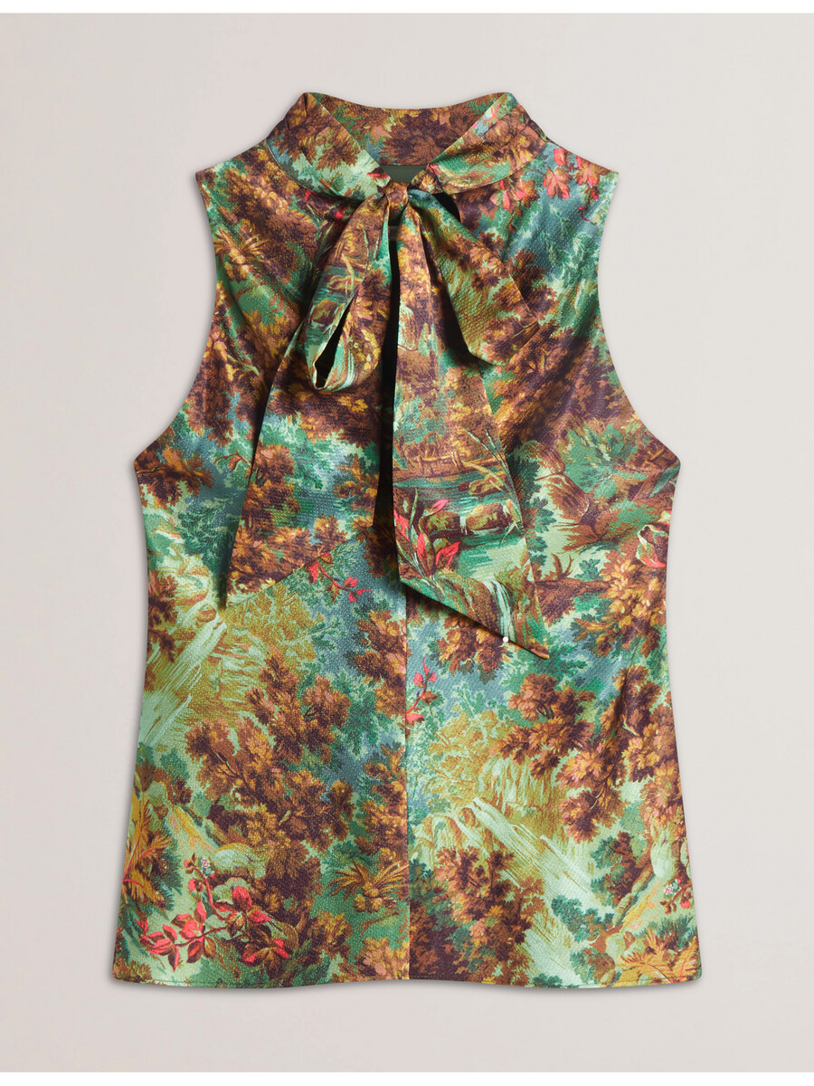 kalnaa - top sin mangas de cuello alto y satén estampado